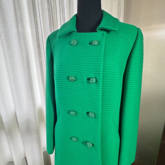 Vintage 60s fall coat, Kelly green ribbed textured, maxi length, size 6/8 (S/M) - Picture 2 of 16